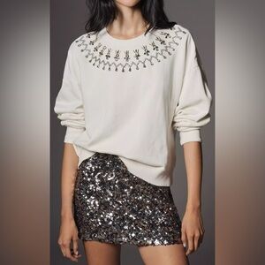 Anthropologie Maeve Long-Sleeve Embellished Sweatshirt